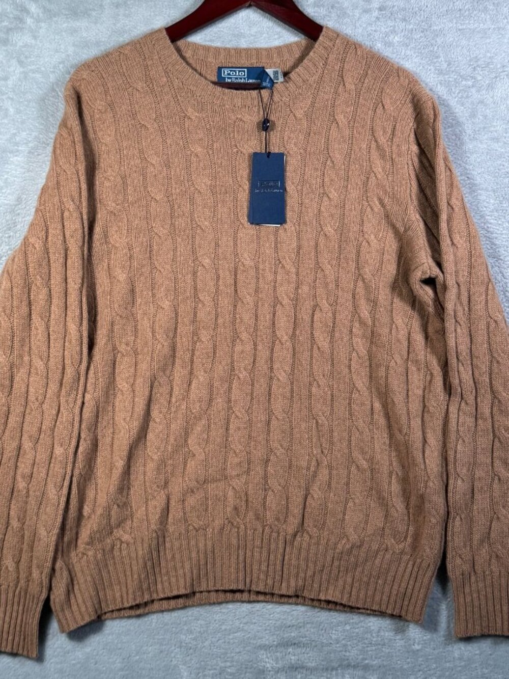 Polo Ralph Lauren Sweater Mens L Brown 100% Cashmere Cable Knit Crewneck $498